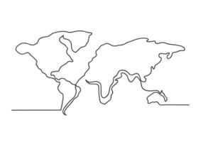 Continuous one line drawing of a world map