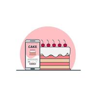 Ilustración de vector de concepto de compra en línea de pastel. tecnología digital para compras