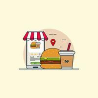 Illustration for buy online food and drink with smartphone concept. Design vector with flat style