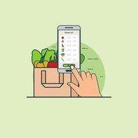 ilustración para comprar vegetales en línea con el concepto de teléfono inteligente. vector de diseño con estilo plano