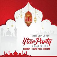 Iftar Party greeting card vector illustration with ornament background.