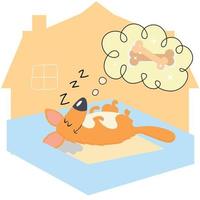 Happy puppy sleeping. Puppy dreaming with bones - Vector