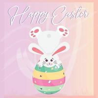 Cute bunny cartoon kawaii on a easter egg Happy easter card Vector