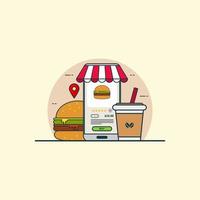 ilustración para comprar comida y bebida en línea con el concepto de teléfono inteligente. vector de diseño con estilo plano