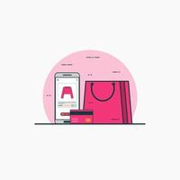 ilustración para comprar ropa de mujer en línea con concepto de teléfono inteligente. vector de diseño con estilo plano
