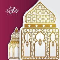 Ramadan Kareem Arabic Calligraphy greeting card vector illustration with ornament background .Translation is Generous Ramadan