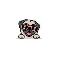 Cute pug dog with sunglasses cartoon, vector illustration