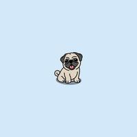Cute pug dog sitting cartoon, vector illustration