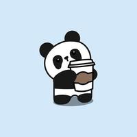 Cute panda with coffee cartoon, vector illustration