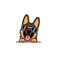 Cute german shepherd puppy with sunglasses cartoon, vector illustration
