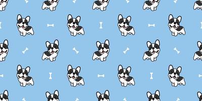 Cute french bulldog puppy cartoon seamless pattern, vector illustration