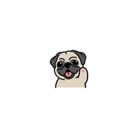 Cute pug dog waving paw cartoon icon, vector illustration