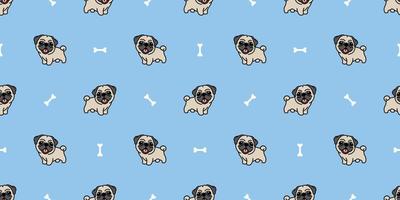 Cute pug dog cartoon seamless pattern, vector illustration