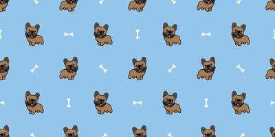 Cute brown french bulldog puppy cartoon seamless pattern, vector illustration