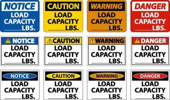 señal de etiqueta de capacidad de carga de precaución sobre fondo blanco