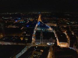 Aerial wide panorama of New Town Hall and Marienplatz at night Munich city