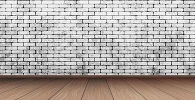 Stylish studio, panoramic white brick background with peeling paint, wooden floor - Vector