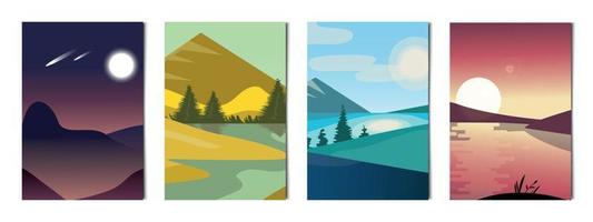 Set of 4 pcs different vertical backgrounds landscapes - Vector