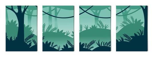Set of 4 pcs vertical backgrounds jungle scenery - Vector