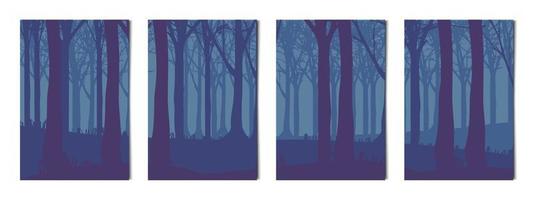 Set of 4 pcs vertical backgrounds forest landscapes - Vector