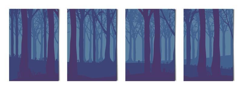 Set of 4 pcs vertical backgrounds forest landscapes - Vector