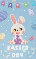 Greeting Easter card with holiday bunny and Easter eggs - Vector