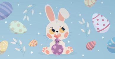 Easter Bunny on a festive panoramic background, card, banner, poster - Vector