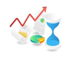 Flat isometric concept illustration. analyst business hourglass vector