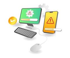 Flat isometric illustration concept. load program warning vector