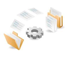 Flat isometric illustration landing page concept. transfer data between folders vector