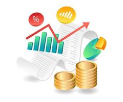 Flat isometric illustration concept. investment business income analysis data vector