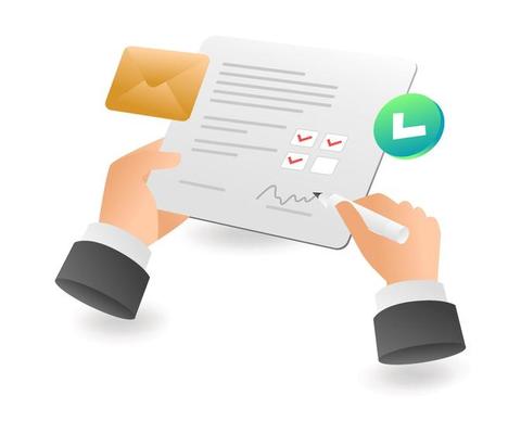 Flat isometric concept illustration. Signature of business cooperation