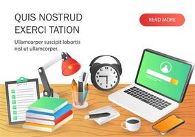 Flat isometric illustration landing page concept. work desk and professional school vector