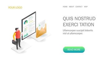 Landing page concept flat isometric illustration. monitoring data analysis of new candidates vector