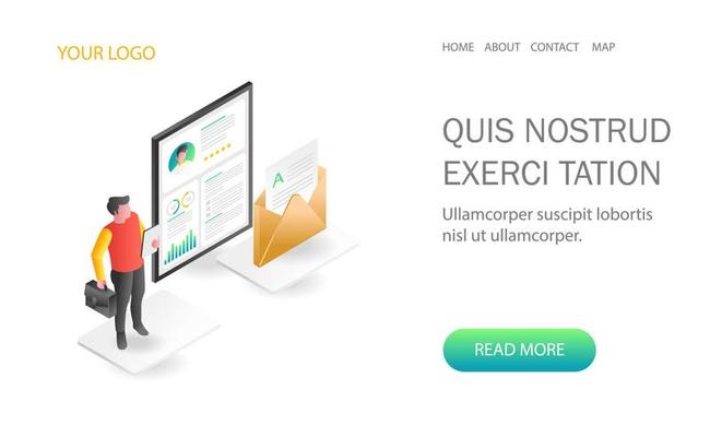 Landing page concept flat isometric illustration. monitoring data analysis of new candidates