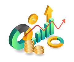 Flat isometric concept illustration. investment business income analysis symbol vector