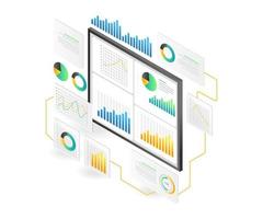 concepto de página de destino ilustración isométrica plana. monitoreo de datos del analista de transformación digital vector