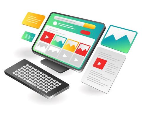 Landing page concept flat isometric illustration. save portfolio in server computer