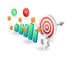 Flat isometric concept illustration. Target share business analysis data vector