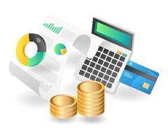 Flat isometric concept illustration. calculate investment business income vector