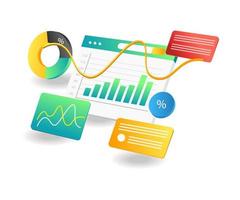 Flat isometric illustration landing page concept. investment business analysis data strategy vector