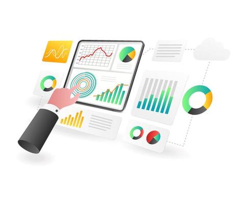 Landing page concept flat isometric illustration. digital transformation analytics