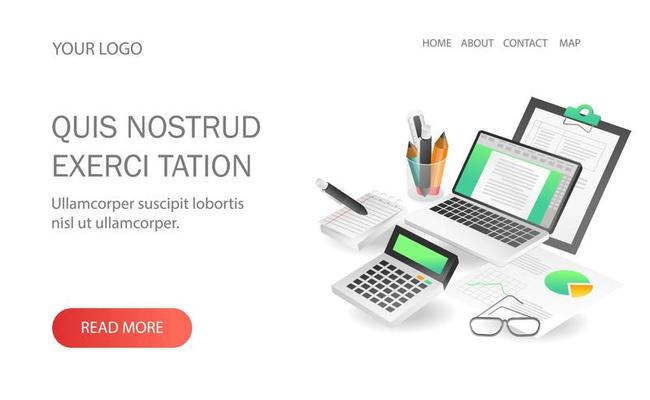 Landing page concept flat isometric illustration. creative professional workplace
