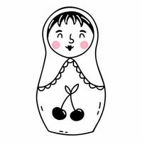 Cute matryoshka. Russian doll. Vector illustration in doodle style. Coloring book for child.