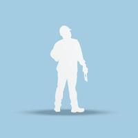 Engineer man cut out of paper on blue background, Worker paper cut style. Vector illustration