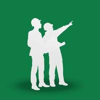 Engineer and worker man cut out of paper on green background, Paper cut style vector