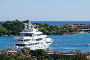 Porto Cervo, Sardinia, Italy, 2015. Luxury yacht in the bay photo