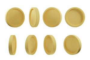 Set of golden coin in different shape isolated on white background. 3d illustration. 3d rendering photo