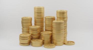 pilas de monedas de oro con signo de dólar sobre fondo blanco. concepto de banca y finanzas. representación 3d