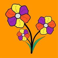 una ilustración de 3 flores completas con hojas sobre un fondo naranja vector